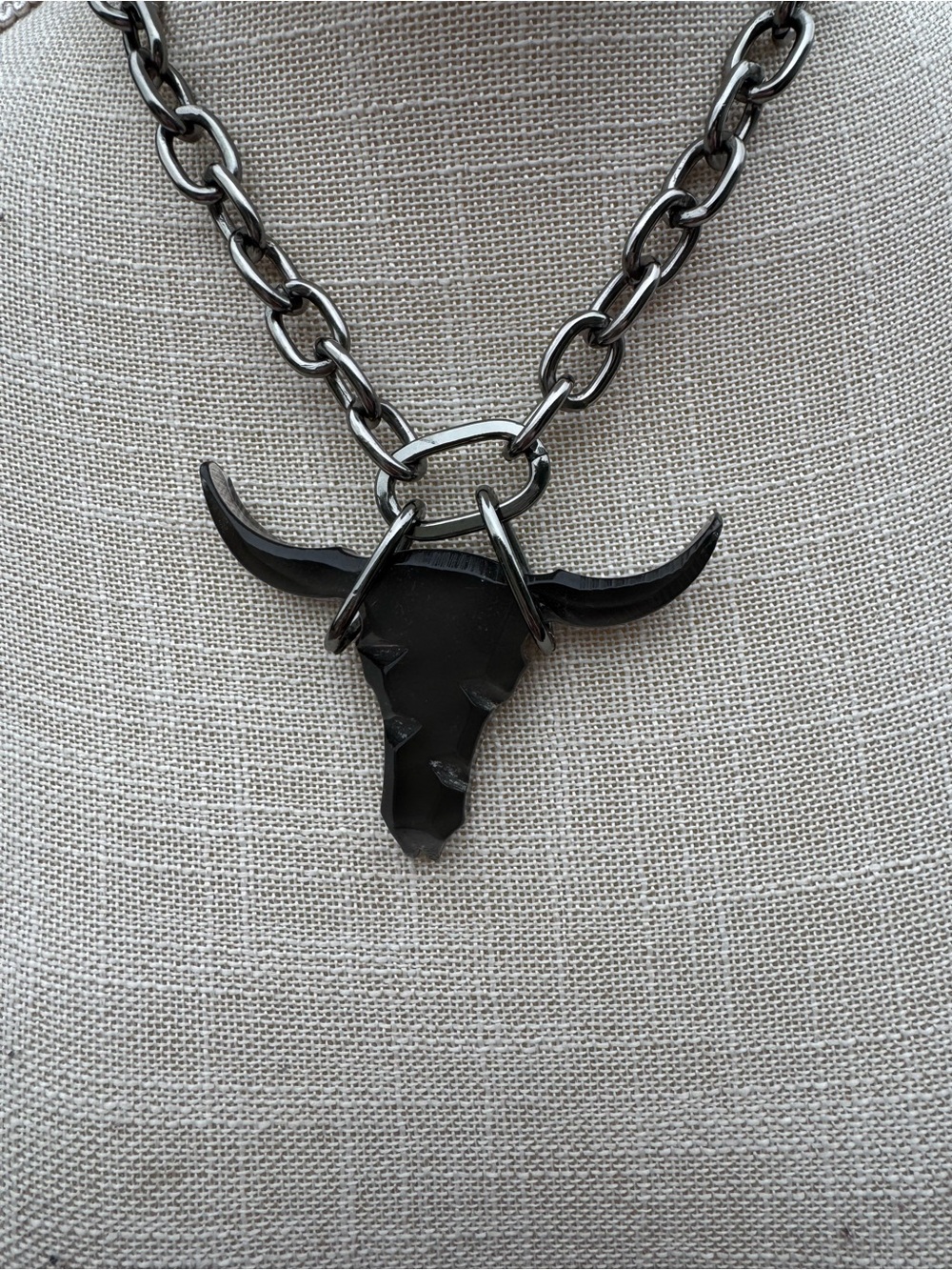 Gunmetal Bull Skull Necklace Pendant
